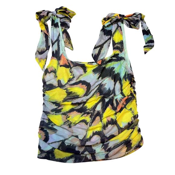 Free People Tie Shoulder Ruched Tank Top Abstract Print Multicolor L NWT - Picture 5 of 9